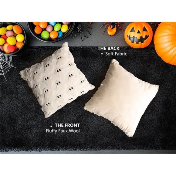 Halloween Pillow Covers Set of 2 Ghost Plush Throw Pillow Cases 18x18 Fall Decor - Picture 5 of 7